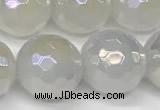 CAA5633 15 inches 12mm faceted round AB-color white agate beads