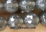 CAA5641 15 inches 8mm faceted round AB-color grey agate beads