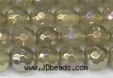 CAA5650 15 inches 6mm faceted round AB-color grey agate beads