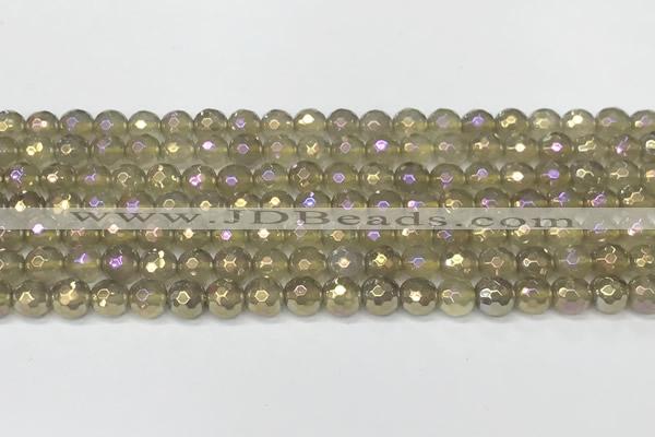 CAA5650 15 inches 6mm faceted round AB-color grey agate beads