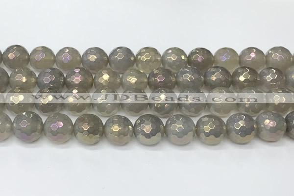 CAA5653 15 inches 12mm faceted round AB-color grey agate beads