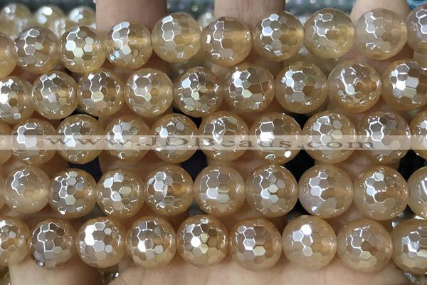 CAA5657 15 inches 10mm faceted round AB-color yellow agate beads