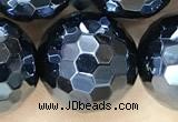 CAA5673 15 inches 12mm faceted round AB-color black agate beads