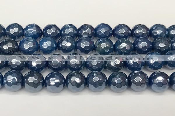 CAA5678 15 inches 12mm faceted round AB-color blue agate beads