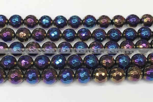 CAA5682 15 inches 10mm faceted round AB-color black agate beads