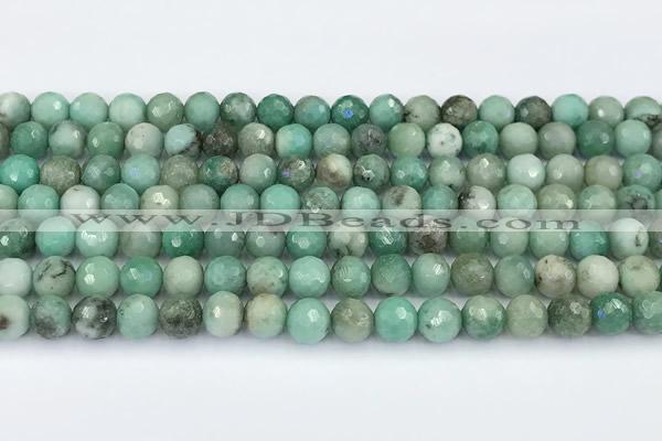 CAA5705 15 inches 6mm faceted round green grass agate beads