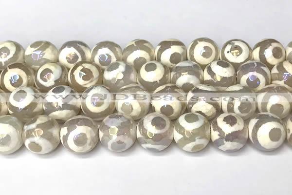 CAA5930 8mm, 10mm & 12mm faceted round AB-color tibetan agate beads