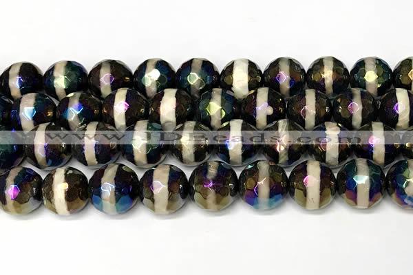 CAA5938 8mm, 10mm & 12mm faceted round AB-color tibetan agate beads