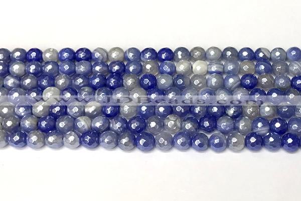 CAA5940 15 inches 6mm faceted round AB-color banded agate beads