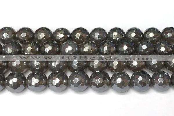 CAA5946 15 inches 12mm faceted round AB-color grey agate beads