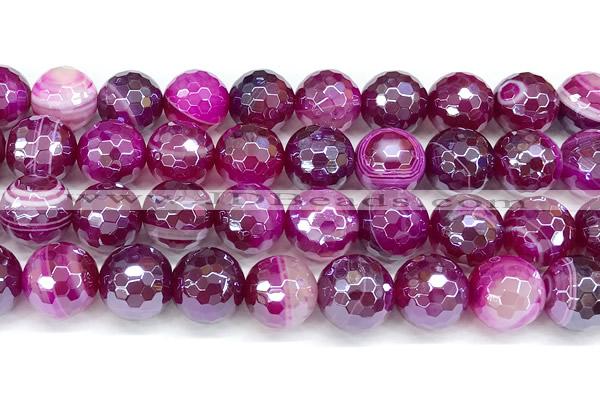 CAA5998 15 inches 12mm faceted round AB-color line agate beads