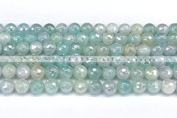 CAA6001 15 inches 8mm faceted round AB-color line agate beads