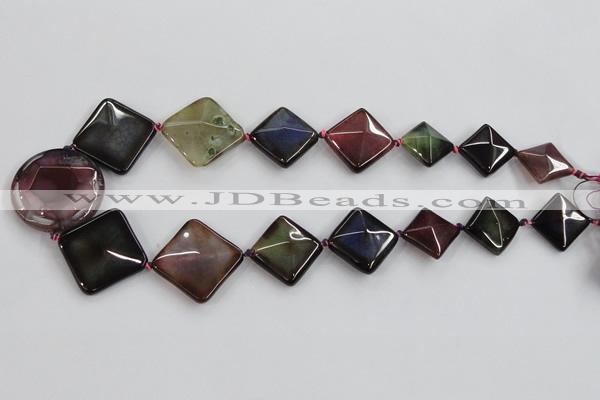 CAA602 20mm – 40mm faceted diamond & coin dragon veins agate beads