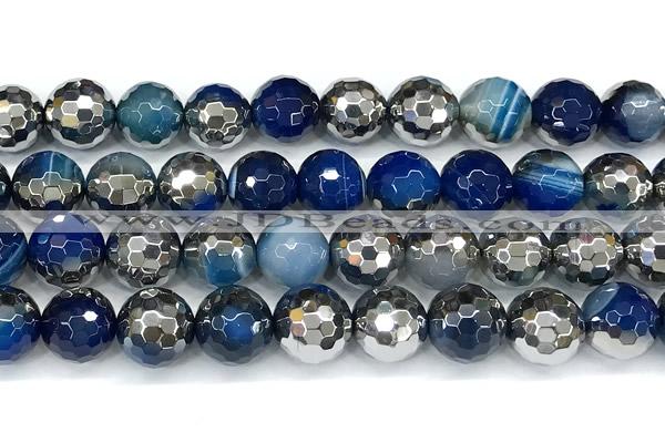 CAA6023 15 inches 12mm faceted round electroplated line agate beads