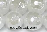 CAA6033 15 inches 12mm faceted round AB-color white agate beads