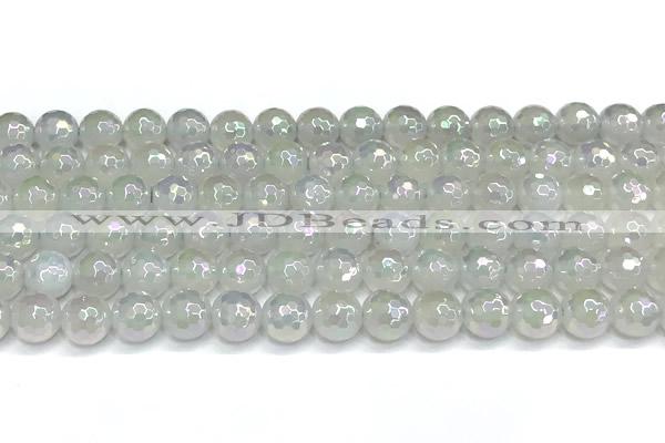 CAA6035 15 inches 8mm faceted round AB-color white agate beads