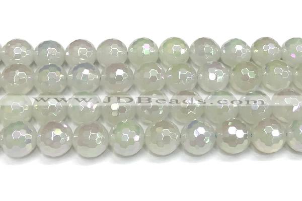 CAA6037 15 inches 12mm faceted round AB-color white agate beads