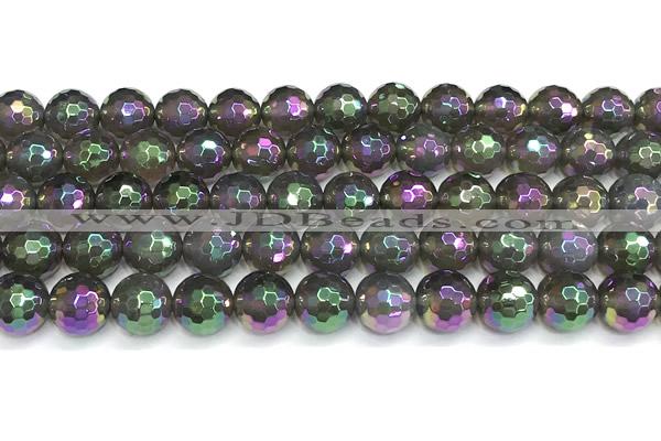 CAA6044 15 inches 10mm faceted round AB-color grey agate beads