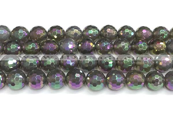 CAA6045 15 inches 12mm faceted round AB-color grey agate beads