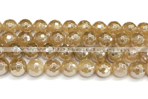 CAA6053 15 inches 12mm faceted round AB-color yellow agate beads