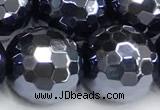 CAA6061 15 inches 12mm faceted round AB-color black agate beads