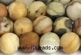 CAA6086 15 inches 6mm round matte yellow crazy lace agate beads