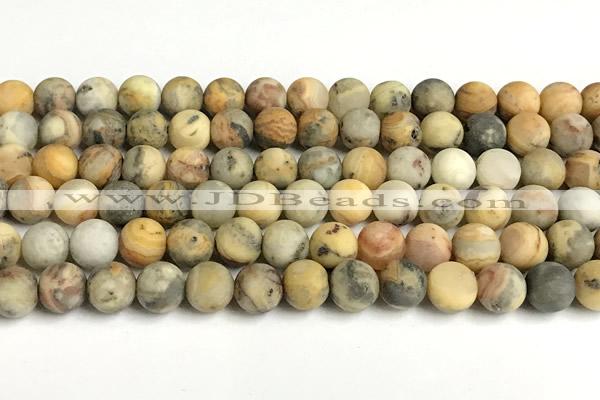 CAA6087 15 inches 8mm round matte yellow crazy lace agate beads