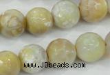 CAA726 15.5 inches 14mm faceted round fire crackle agate beads