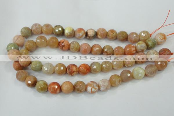 CAA727 15.5 inches 14mm faceted round fire crackle agate beads