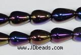 CAA855 15.5 inches 10*14mm teardrop AB-color black agate beads