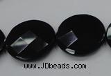 CAB320 15.5 inches 25mm faceted coin black agate gemstone beads