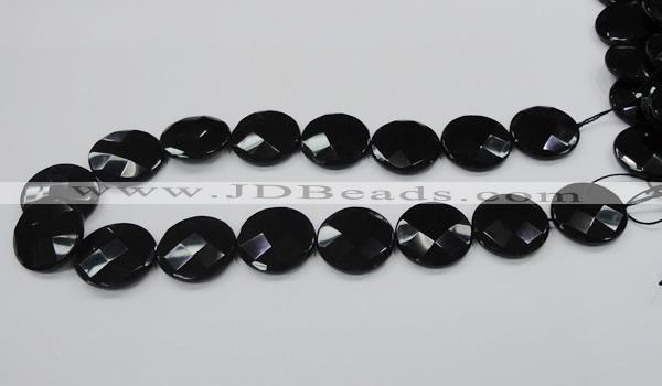 CAB320 15.5 inches 25mm faceted coin black agate gemstone beads