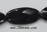 CAB321 15.5 inches 20*40mm faceted oval black agate gemstone beads