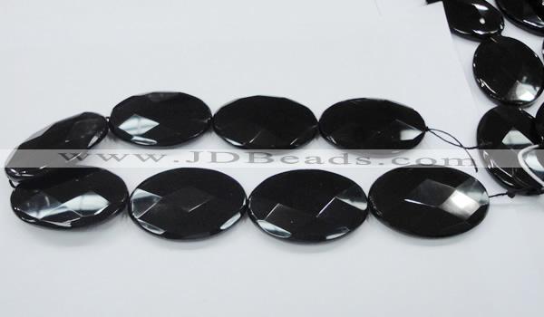 CAB323 15.5 inches 35*50mm faceted oval black agate gemstone beads