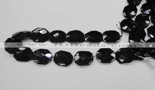 CAB326 15.5 inches 25*30mm faceted octagonal black agate gemstone beads