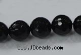 CAB345 15.5 inches 14mm faceted round black agate gemstone beads