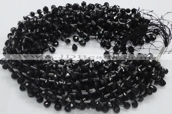 CAB348 15.5 inches 7*10mm faceted teardrop black agate gemstone beads