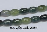 CAB388 15.5 inches 7*10mm rice moss agate gemstone beads wholesale