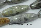 CAB565 15.5 inches 12*40mm rice silver needle agate gemstone beads