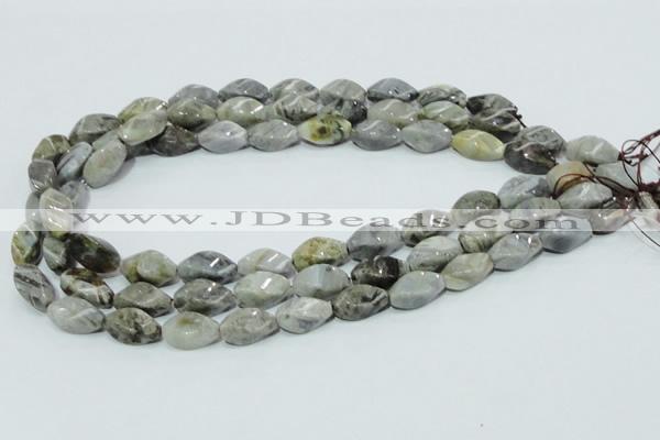 CAB569 15.5 inches 8*16mm twisted rice silver needle agate gemstone beads