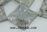 CAB584 15.5 inches 30*30mm wavy diamond silver needle agate beads