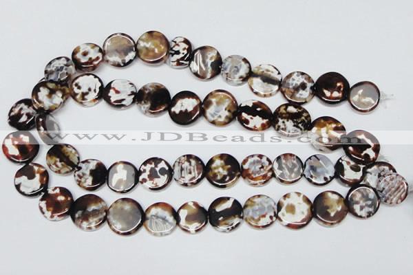 CAB627 15.5 inches 15mm flat round leopard skin agate beads wholesale