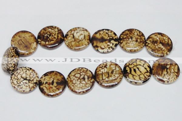 CAB631 15.5 inches 30mm flat round leopard skin agate beads wholesale