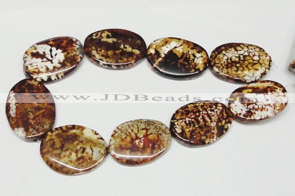 CAB635 15.5 inches 30*40mm twisted oval leopard skin agate beads