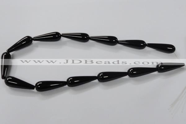 CAB740 15.5 inches 10*30mm teardrop black agate gemstone beads