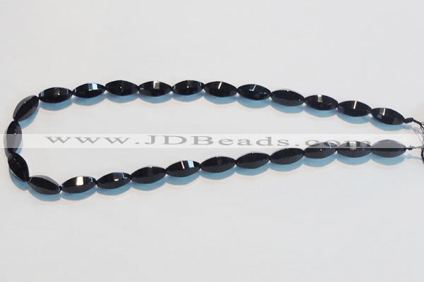 CAB793 15.5 inches 8*16mm faceted rice black agate gemstone beads