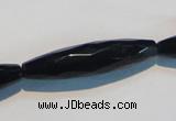 CAB794 15.5 inches 10*40mm faceted rice black agate gemstone beads