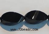 CAB797 15.5 inches 12*24mm faceted & twisted rice black agate beads