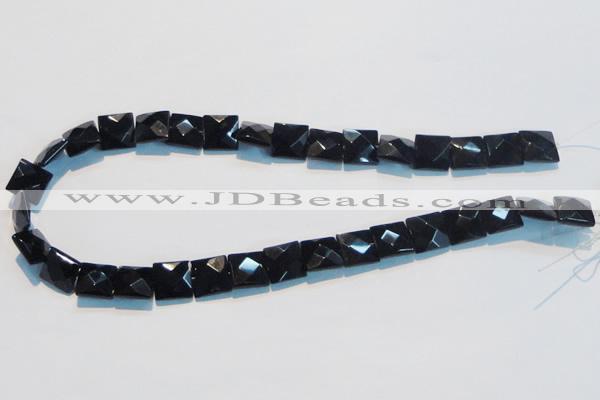 CAB802 15.5 inches 12*12mm faceted square black gemstone agate beads