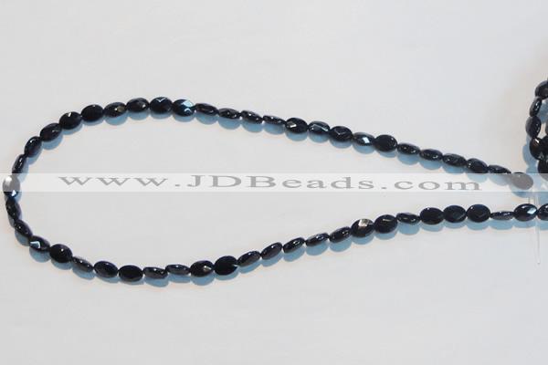 CAB805 15.5 inches 6*8mm faceted oval black gemstone agate beads